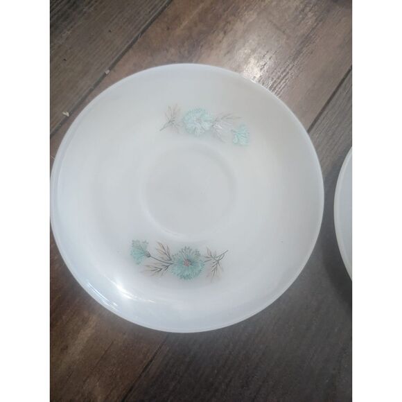 Fire King Blue Floral Milk Glass Tea Cup & Saucer Set – 11 Sets + 2 Extra Plates - Picture 3 of 4